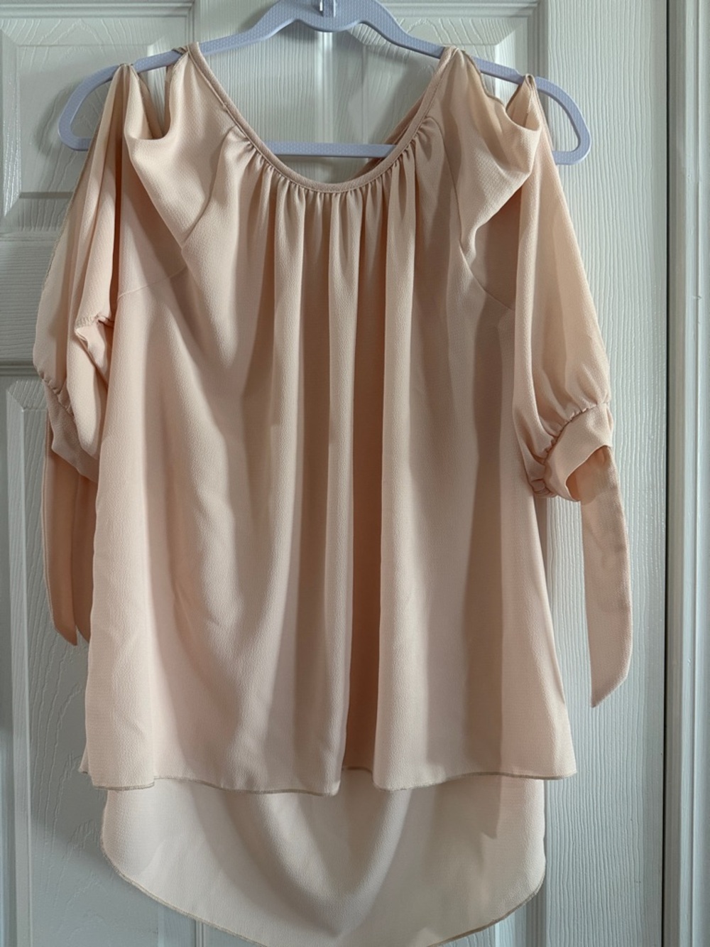 Blush Cold-Shoulder Peasant Top with Tie Sleeves